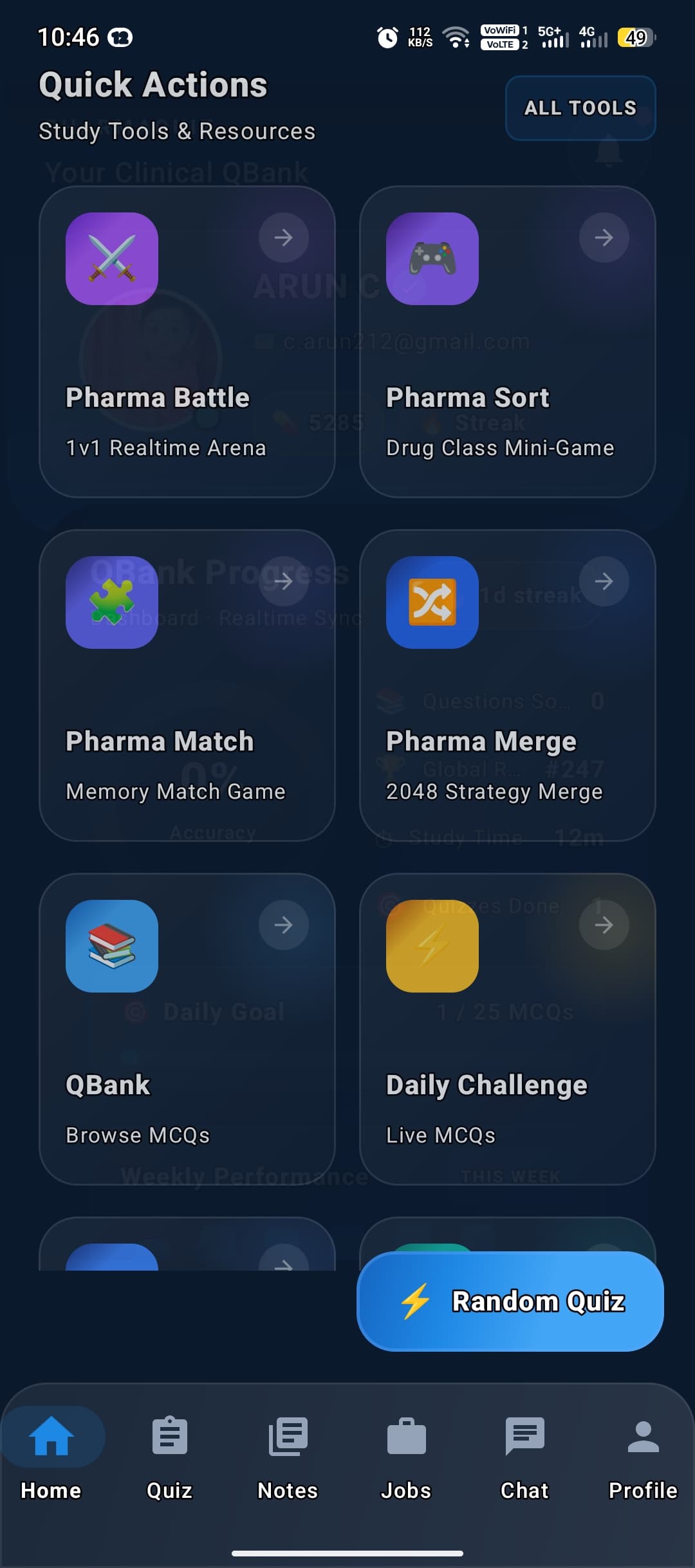 PHARMA QUIZ Android App Home Interface